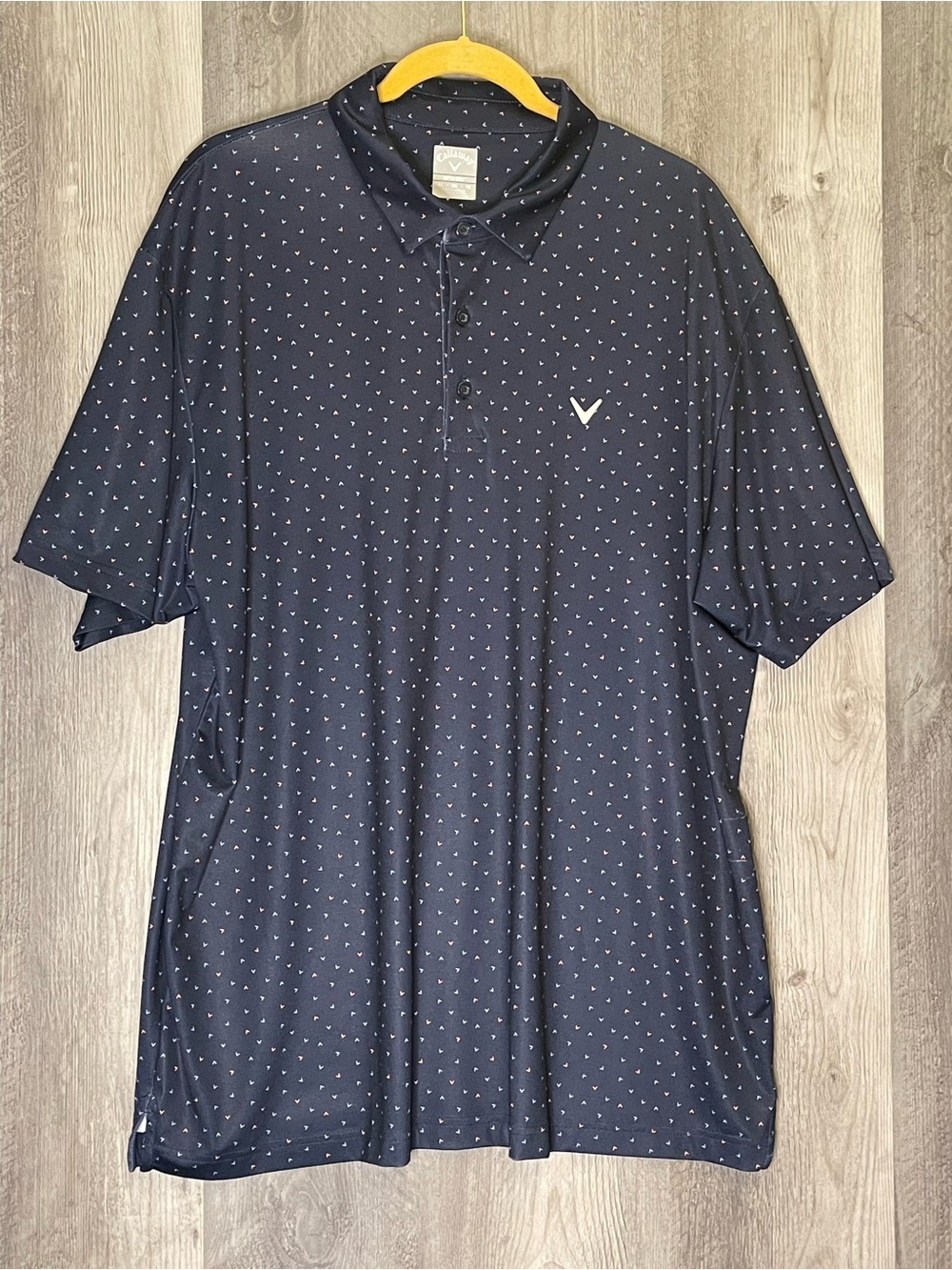 Callaway Golf Polo Mens XL Navy Micro Print Short Sleeve Opti-Dri Performance